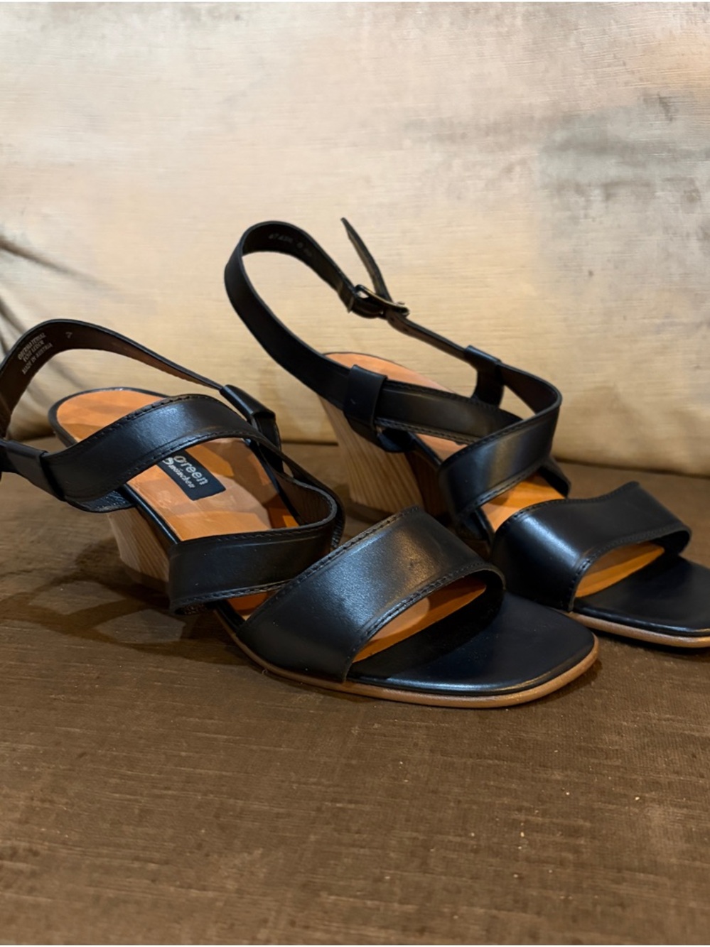 Women’s Black Leather Block Heels Sandals